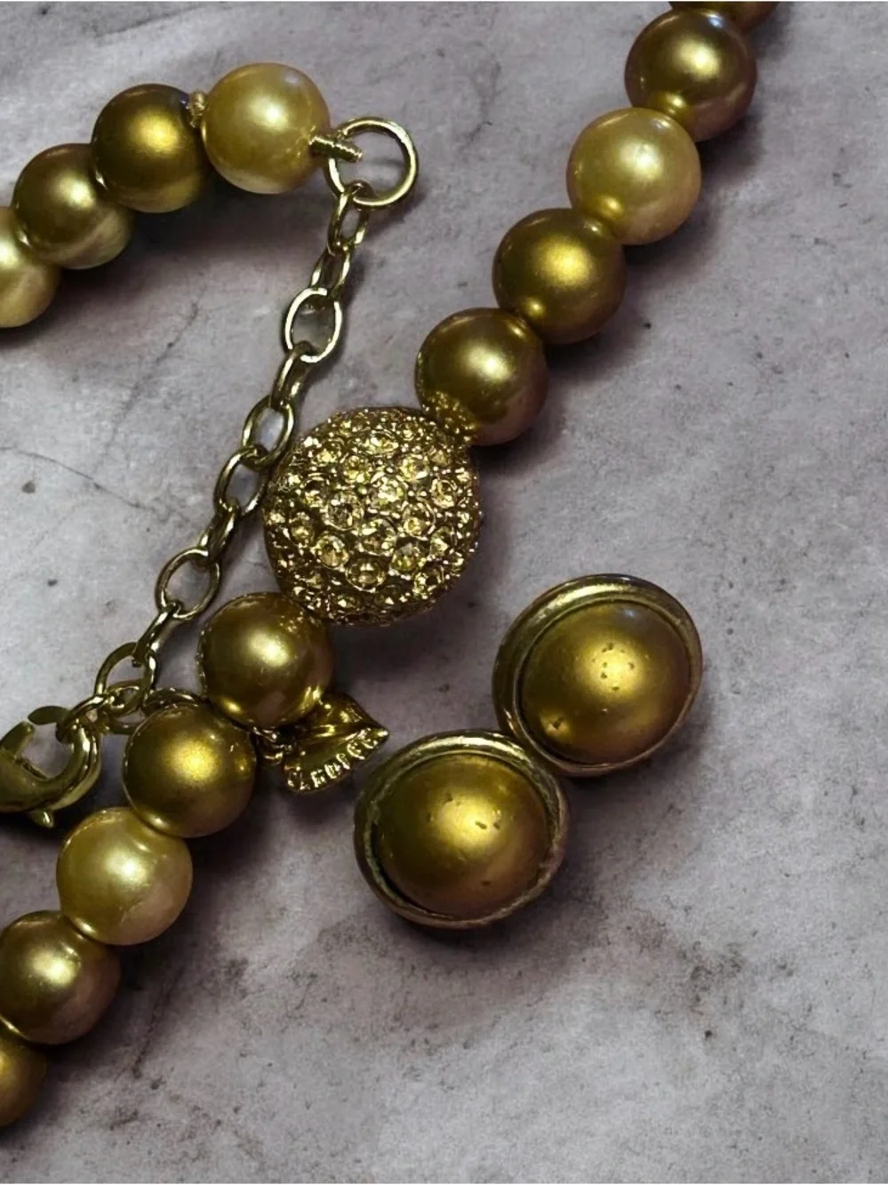 Vintage Carolee Gold-Tone Beaded Necklace and Button Style Earrings Set
